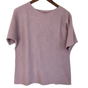 Parisian Chic Pastel Academia Grandmacore Short‑Sleeve Geometric Knit Sweater M